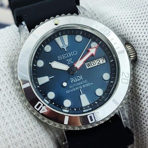 custom made Seiko PADI diver style MOD automatic mens wrist watch vintage japan 7S26 movement blue dial gift for men for him - 01