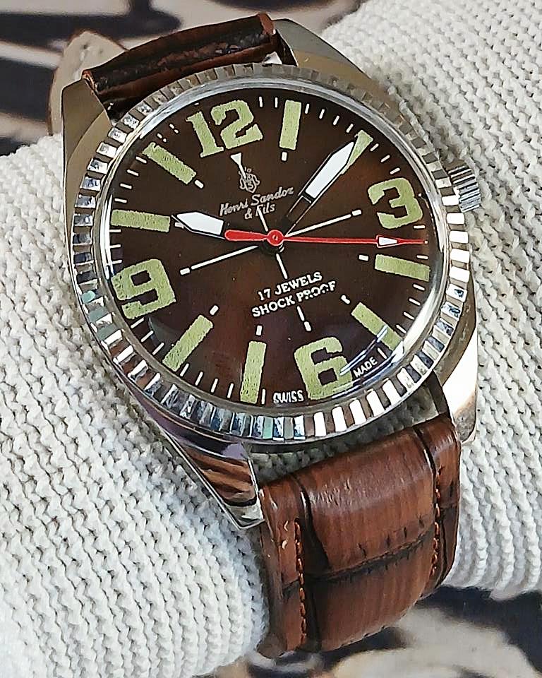 美品 Henri Sandoz ヘンリー・サンドス ホワイト SWISS 17石 機械式手