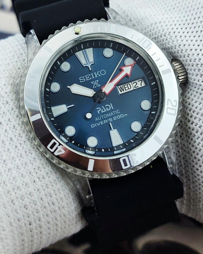 custom made Seiko PADI diver style MOD automatic mens wrist watch vintage japan 7S26 movement blue dial gift for men for him - 02 image 1