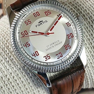 Vintage refurbished Fortis Swiss Made Hand Winding mechanical Mens Wrist watch silver dial stainless steel case gift for men for him -sk0136