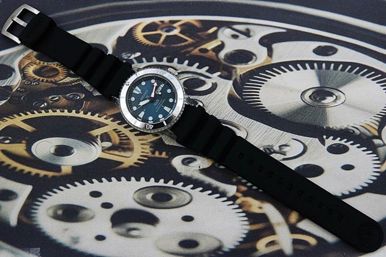 custom made Seiko PADI diver style MOD automatic mens wrist watch vintage japan 7S26 movement blue dial gift for men for him - 02 image 8