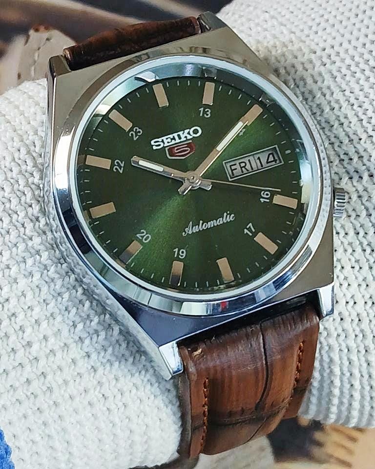 【稼動/希少レトロ】SEIKO LM 5面カットガラス 緑文字盤 メンズ 腕時計 JA-0725| セイコー LM ロードマチック グリーングラデーション