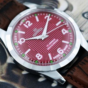 Vintage Roamer Swiss Made Hand-Winding Mechanical Men’s Watch | Red Retro Field Numeral Dial 17 Jewels Refurbished Gift for Him 370-10 image 2