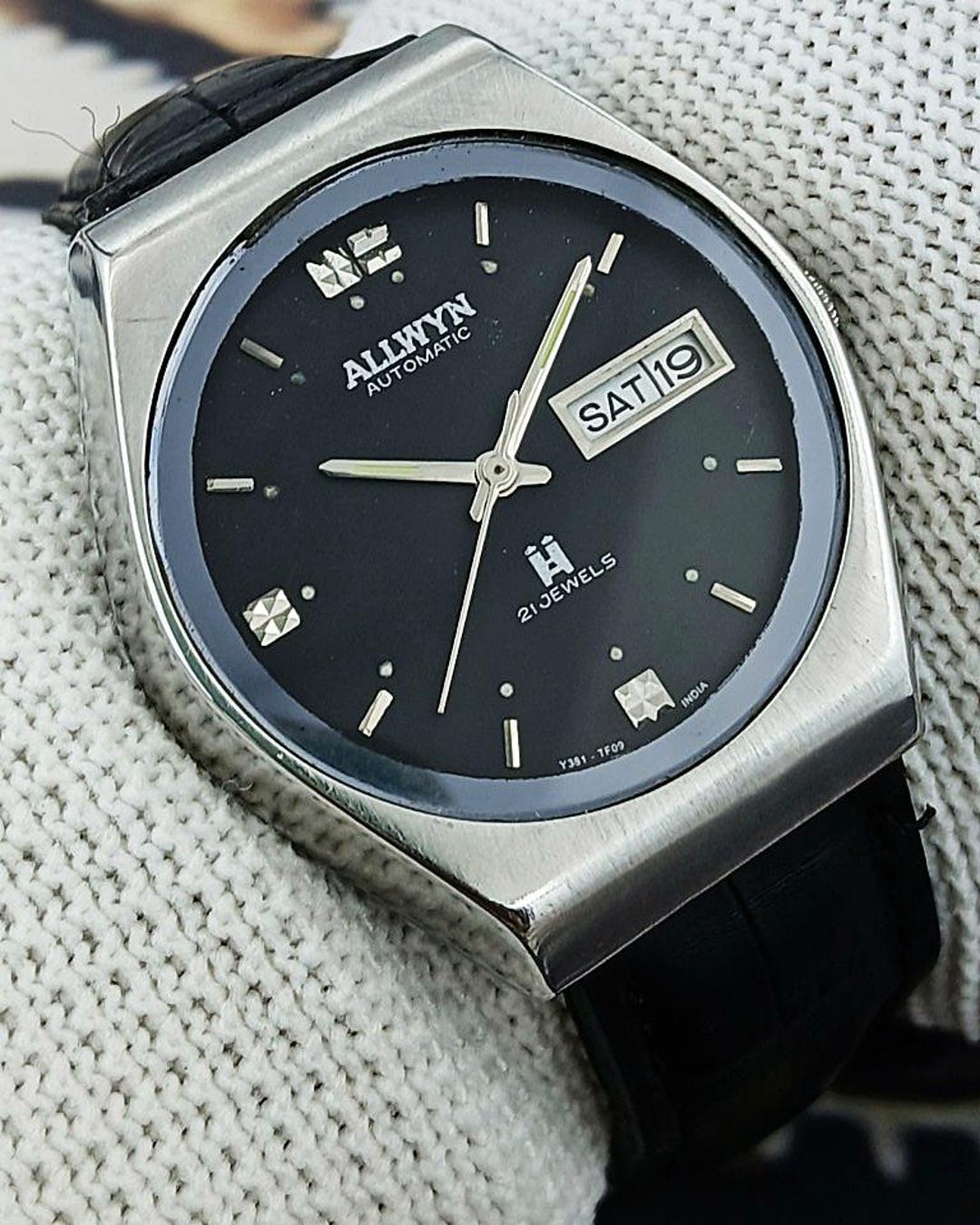 Vintage Refurbished Allwyn Automatic Indian Mens Wrist Watch 21J Day ...