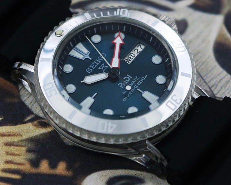 custom made Seiko PADI diver style MOD automatic mens wrist watch vintage japan 7S26 movement blue dial gift for men for him - 02 image 2