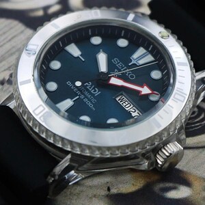 custom made Seiko PADI diver style MOD automatic mens wrist watch vintage japan 7S26 movement blue dial gift for men for him - 02 image 3