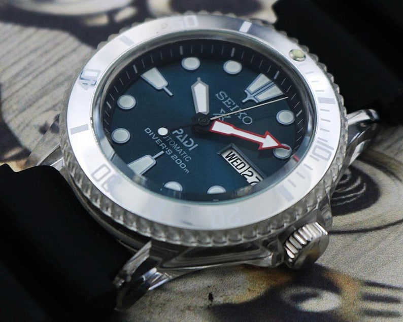 custom made Seiko PADI diver style MOD automatic mens wrist watch vintage japan 7S26 movement blue dial gift for men for him - 02 image 3