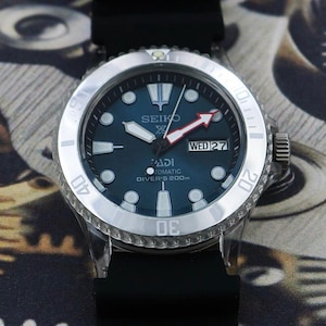 custom made Seiko PADI diver style MOD automatic mens wrist watch vintage japan 7S26 movement blue dial gift for men for him - 02 image 4
