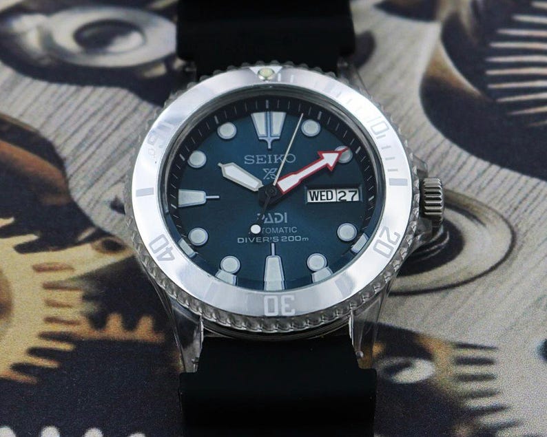 custom made Seiko PADI diver style MOD automatic mens wrist watch vintage japan 7S26 movement blue dial gift for men for him - 02 image 4