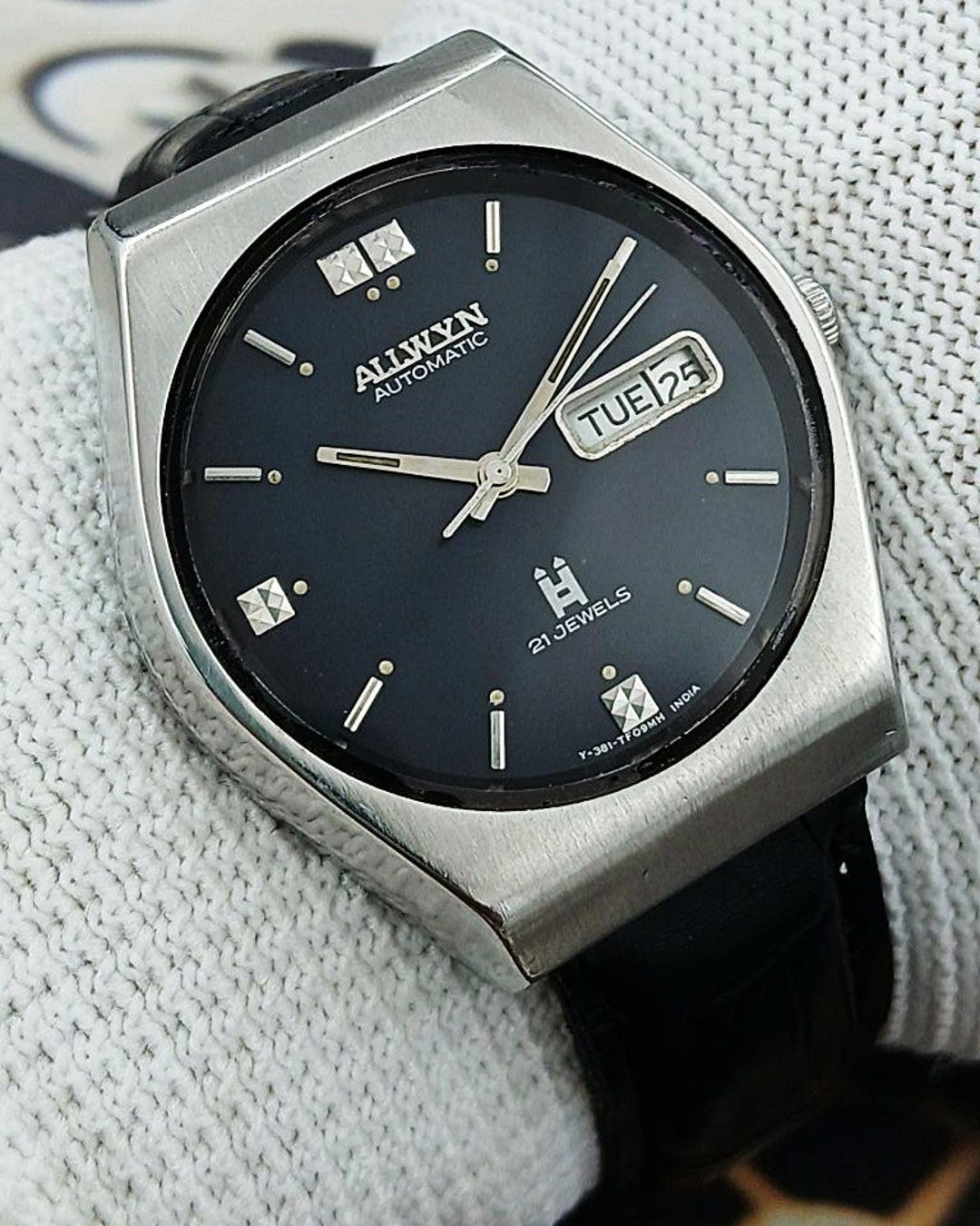 Vintage Refurbished Allwyn Automatic Indian Mens Wrist Watch 21J Day ...