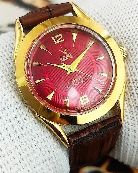 Vintage Camy Swiss Made Hand Winding Mens Wrist Watch Red  display picture 1