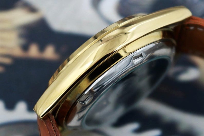 vintage refurbished Seiko 5 automatic japan mens wrist watch white roman dial exhibition back gold plated case gift for men for him 100-08 image 6