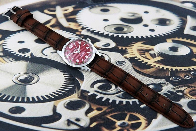 Vintage Roamer Swiss Made Hand-Winding Mechanical Men’s Watch | Red Retro Field Numeral Dial 17 Jewels Refurbished Gift for Him 370-10 image 7