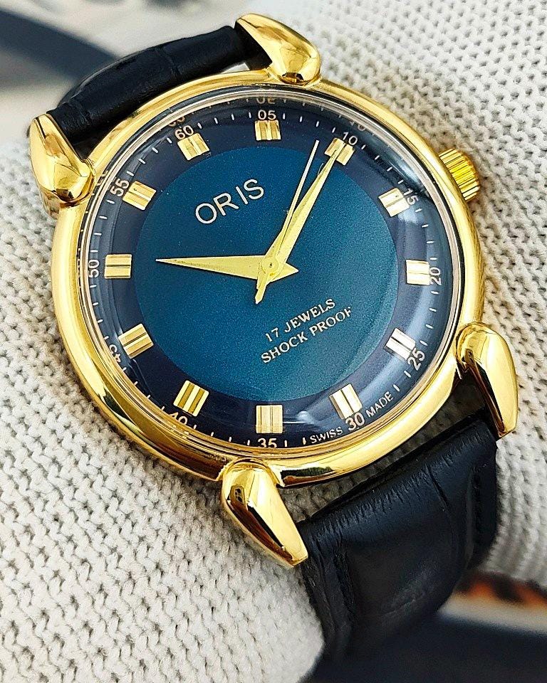 ヴィンテージ オリス スイス製 手巻き機械式 メンズ腕時計 ブルー文字