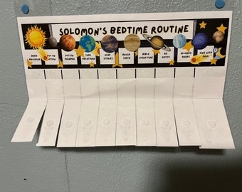 Kids Visual Schedule, PLANETS, bedtime routine, Flip Chart, PDF,  autism, hyperlexia, Daily routine,8 1/2" x 11"