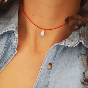 Crystal Sterling Silver Choker Necklace Red String Choker Red String Silver Choker Black Charm Choker Black Minimalist Choker Surfer Beach