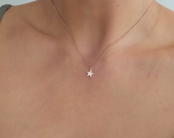 Rose Gold Star with Crystals Necklace Super Delicate Fine Star Necklace Lucky Minimalist Necklace Rose Gold Plated Sterling Silver Tiny