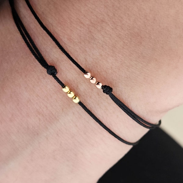 Black String 3 Rose Gold or Gold Silver Beads Surfer Black Thread Kabbalah Bracelet Evil Eye Red String Bracelet Black Jewelry Unisex Vegan