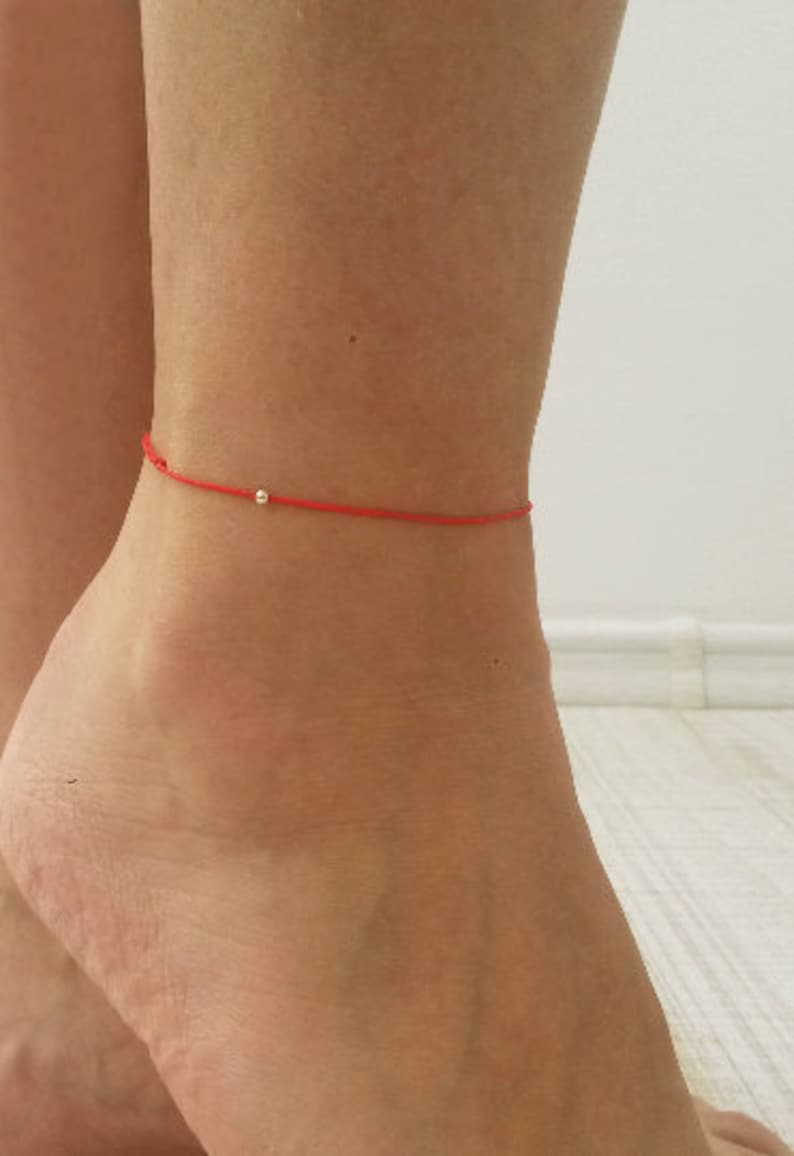Men Red String Anklet Sterling Silver Bead Anklet Red Thread Anklet Evil Eye Anklet Kabbalah Anklet Minimalist Jewelry Anklet Tiny Anklet image 1