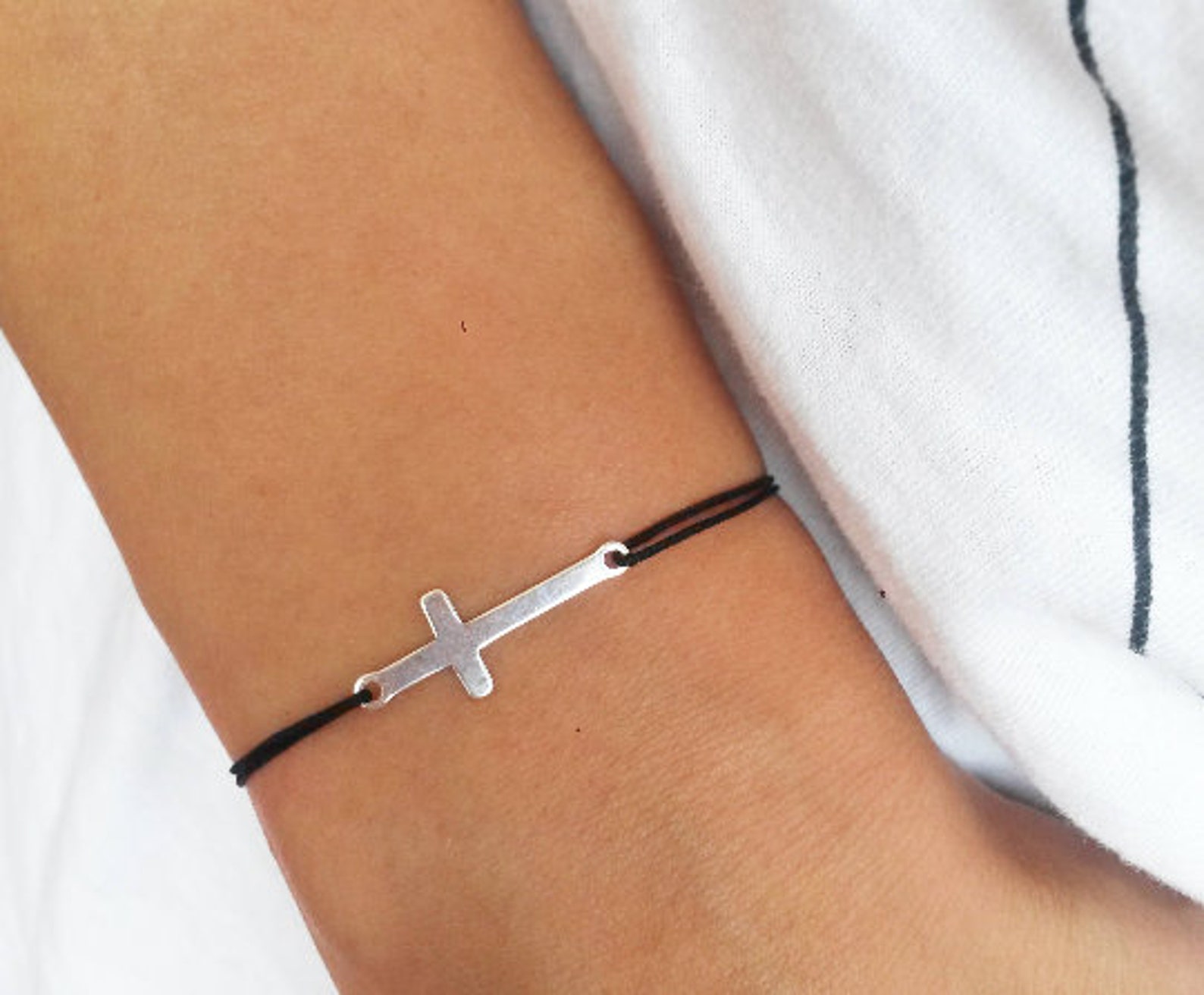 Cross Bracelet Sterling Silver Red String Bracelet Minimalist Etsy