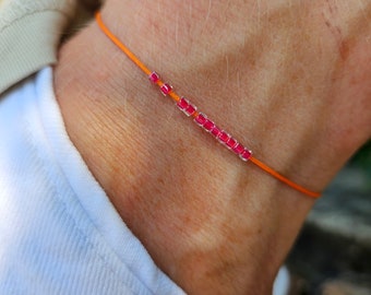 Mens Orange String With Fuchsia Beads Bracelet Beaded Bracelet Yoga Natural Earthy Jewelry Adjustable Orange Thread Surf Vegan Unisex