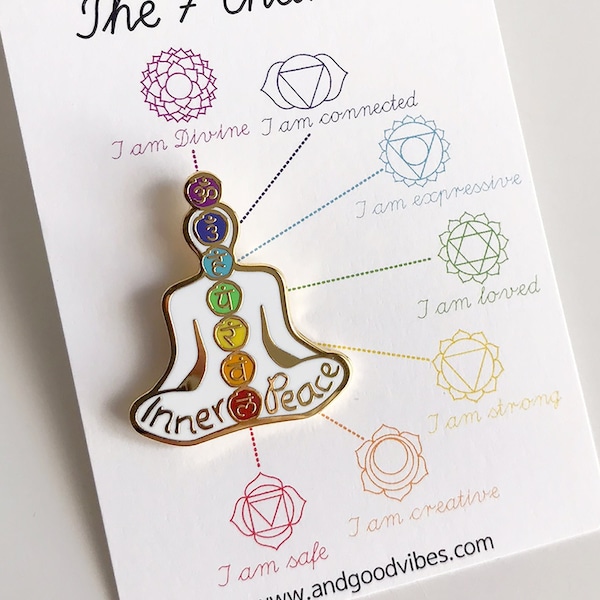 The 7 Chakras Hard Enamel Pin / Heal and Balance / Inner Peace Badge / Spiritual Pin / Yoga Enamel Pin / Chakra Meditation (Only Black)