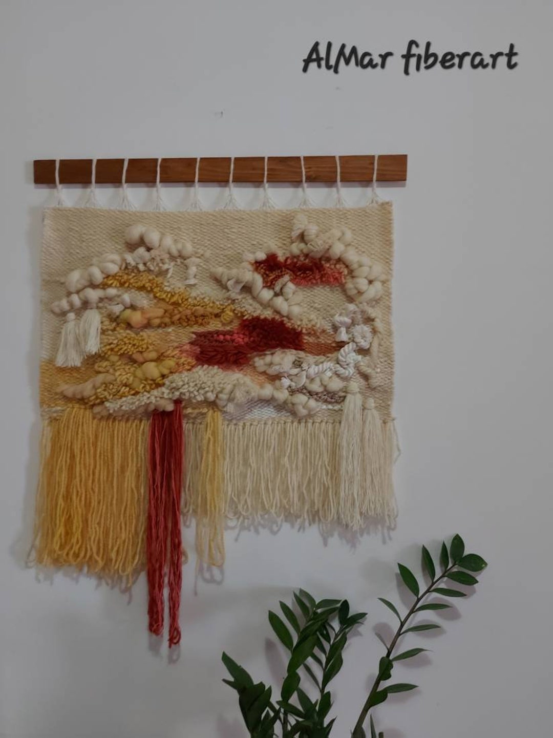 Large Woven Wool Tapestry Boho Decor Handwoven Yarn Tapestry Fiber Art