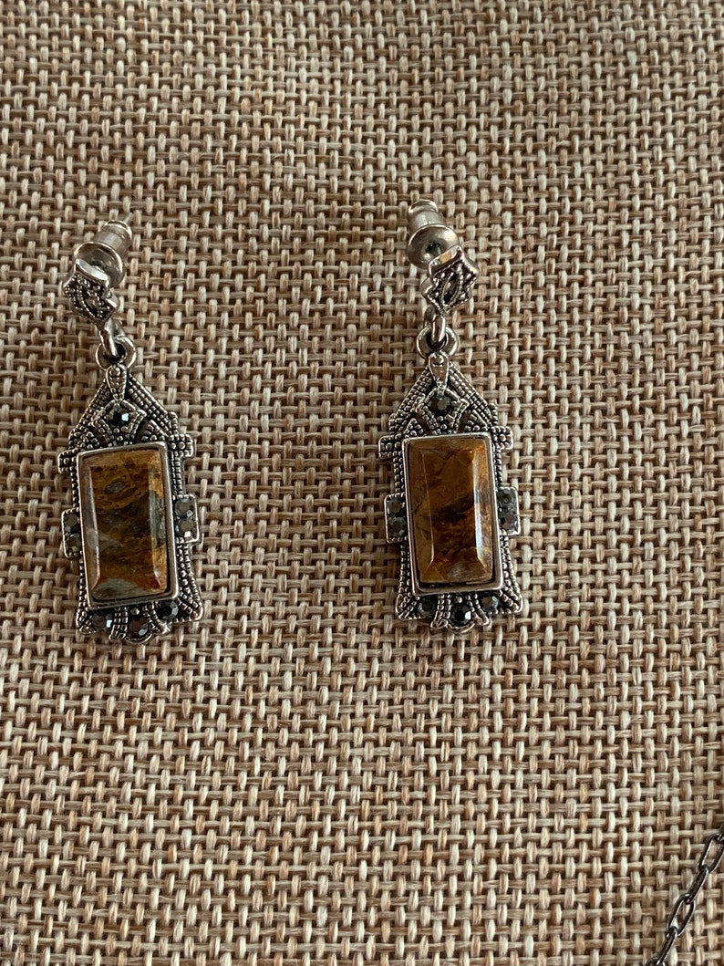 Vintage Style Brownstone necklace /& earring set