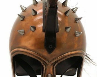 Medieval Warrior Brand 20G Steel Punk Trojan Helmet w/ Ponytail & Leather Liner 