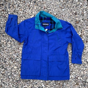 Vintage Pacific Trail Jacket 90s Royal Blue Teal Plaid Flannel Lined Mountain Parka Windbreaker L