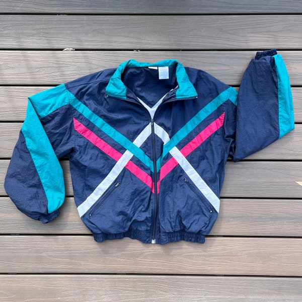 90s blue striped vintage windbreaker jacket