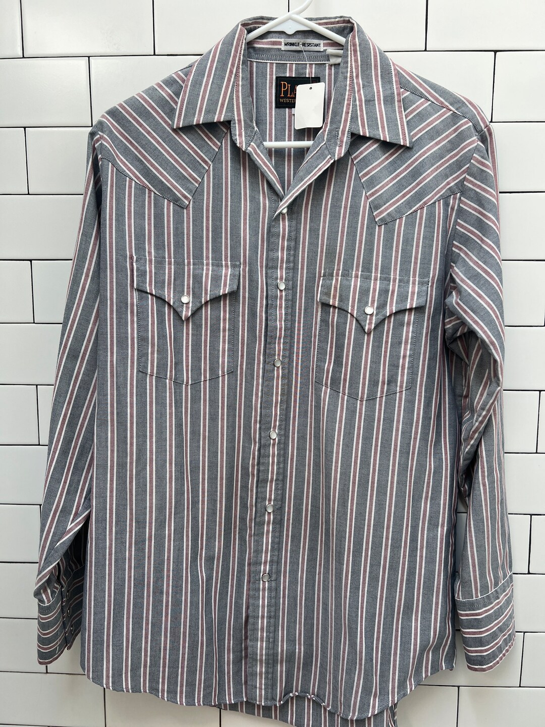 Chemise Homme Plains Western Wear - Manches Longues, Noire, Boutons Pression En Perles - Taille L