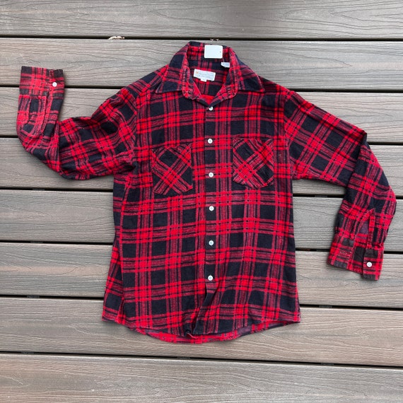 Western Red and Black Flannel Button Down Shirt -… - image 1