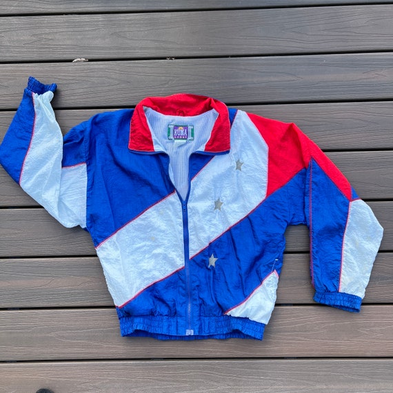 90s red white & blue USA windbreaker jacket - image 1