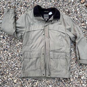 Vintage Pacific Trail Field Jacket Mens M Tan Fleece Collar Cargo Pocket Outdoor Parka Zip Snap