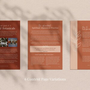 May include: Three-page layout with a warm, earthy color scheme. The pages feature text and images related to herbs, botanicals, and spiritual practices. The text includes titles like "Herbs & Botanicals" and "Spiritual Alignment Practise."