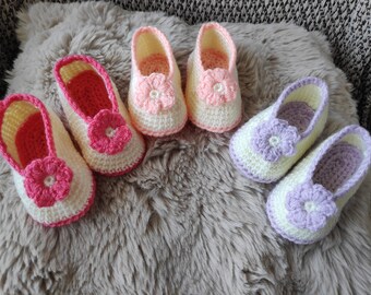 Handgemaakte babyballetschoenen, acryl bloemslofjes, 3-6 maanden