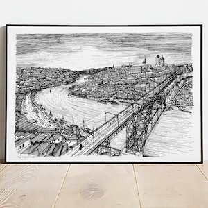 Portugal Art Print Porto Drawing, Sketch Art Original Black White Print, Wall Art Decor, Living Room Urban Sketch Print, Architecture Sketch