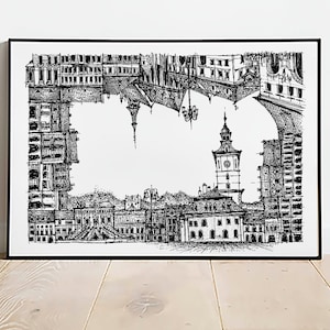 Brasov Romania Art Prints, Hand Drawn Artwork, Brasov Wall Art Architecture Prints, Skyline Art Sketches, Brasov Transylvania Abstract Art