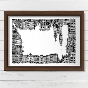 Krakow Poland Art Print, Skyline Architecture, Drawing Wall Decor Cityscape Artwork, Polska Poster Gifts, Krakow Illustration