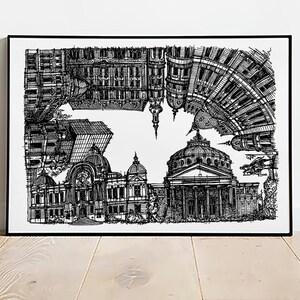 Boekarest Roemenië Art Print, Boekarest Abstract Stadsbeeld Skyline, Roemenië Architectuur Prints, Boekarest Schets Kunst, Stedelijk Roemenië Print
