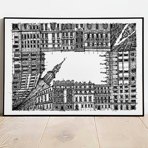 Torun Poland Art Print, Handmade Artwork , Drawing Art Sketch Polska, Abstract Old Town Art, Hand Drawn Sketch, Poland Architecture