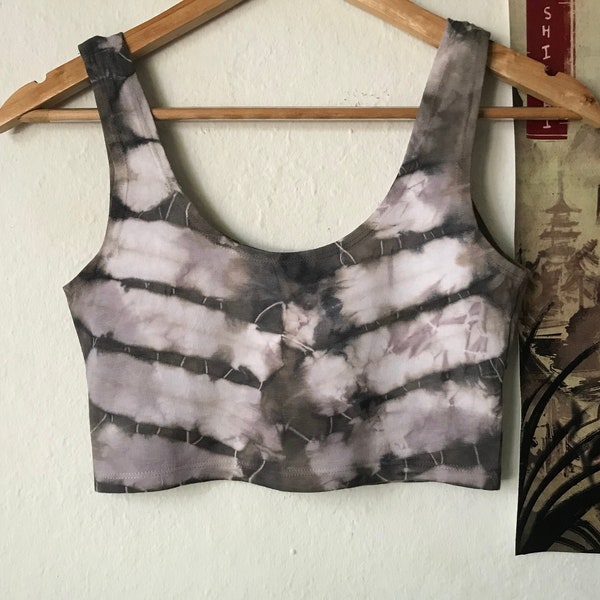 Grunge fairy skeleton crop tank / black purple brown ribcage natural dye