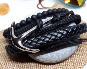 Leather Mens Bracelet Surfer Wristband Wrap Multi Row Steel Clasp Gift Bag UK Leather Mens Bracelet Surfer Wristband Wrap Multi Row Steel Clasp Gift Bag UK
