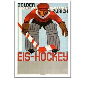 Ice Hockey Zurich , Vintage, Travel print