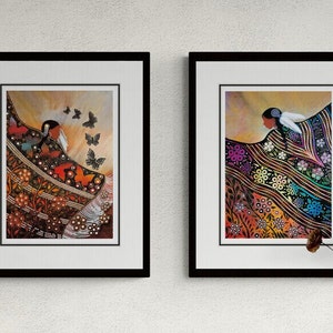 Butterfly Dance and Shawl Dance Framed Set of Two by Betty Albert, Indigenous Artist,