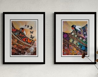 Butterfly Dance and Shawl Dance Framed Set of Two by Betty Albert, Indigenous Artist,