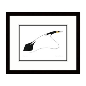 May include: A black and white stylized illustration of a bird in flight. The bird has a yellow beak and a white body with black wings. The artwork is framed in black and has the artist's name, "Frank Hyde", and the title, "Beyonnuac Day Chief", written below the image.
