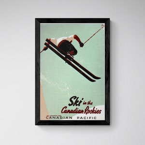 Ski in the Canadian Rockies (Canadian Pacific), Vintage, Travel print