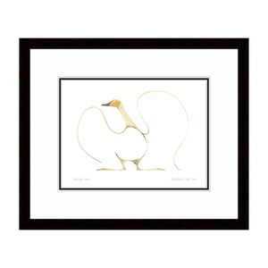 May include: A framed print of a stylized golden goose with a white background. The artist's name, "Rayanne Che Che", is printed in the bottom right corner. The title, "Glowing Goose", is printed in the bottom left corner.